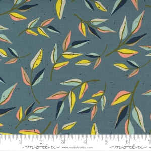 Songbook Anchored by Fancy That for Moda fabrics, 3 yards left, item 45523 14, multi-color leaves on teal background, 100% cotton