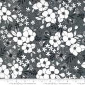 Illustrations Graphite Black & White Flowers by Alli K for Moda fabrics, 3 1/2 yards left, item 11503 14, medium flowers on gray background