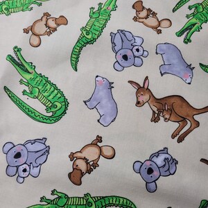 Down Under Aussie Animals by Greta Lynn for Kanvas fabrics, 1 yard left, item 5250, scattered toss Australian animals koala platypus kangaro
