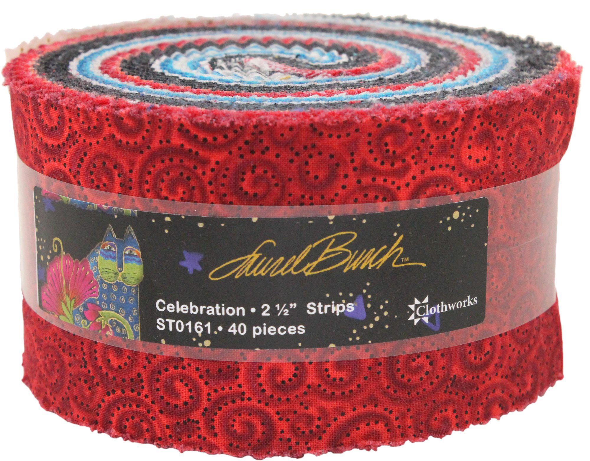 Celebration by Laurel Burch for Clothworks fabrics, item ST0161, 2 1/2" precut strips, 2.5 inch jelly roll, 2-1/2-inch jellyroll 40 pieces