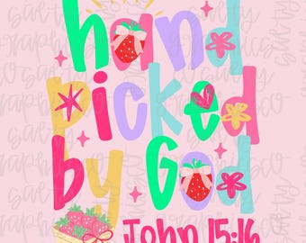 Handgeplukt door God png, christelijke png, kinderpng, religieuze png, aardbei png, preppy png, trendy png, neon png, bijbelvers png, geloof png