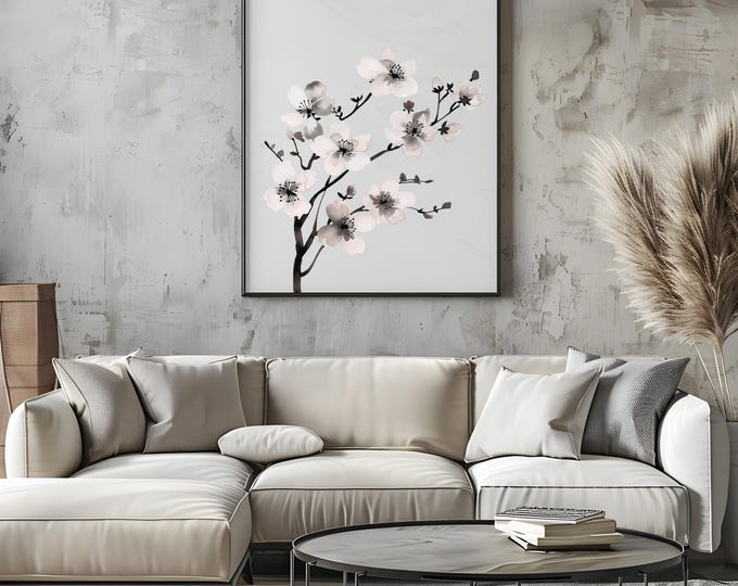 Featured listing image: Sakura Japanese Print, Digital Poster Print, Sakura Print, Cherry Blossom Poster, Printable Art, Minimalist Japanese Art, Digital Download