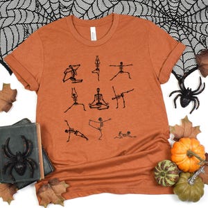 Halloween Yoga Tshirt, Skeleton Yoga Tshirt, Yoga Apparel, Skeleton Tshirt, Halloween Shirt, Halloween Gift, Yoga Gifts, Yoga Skeletons