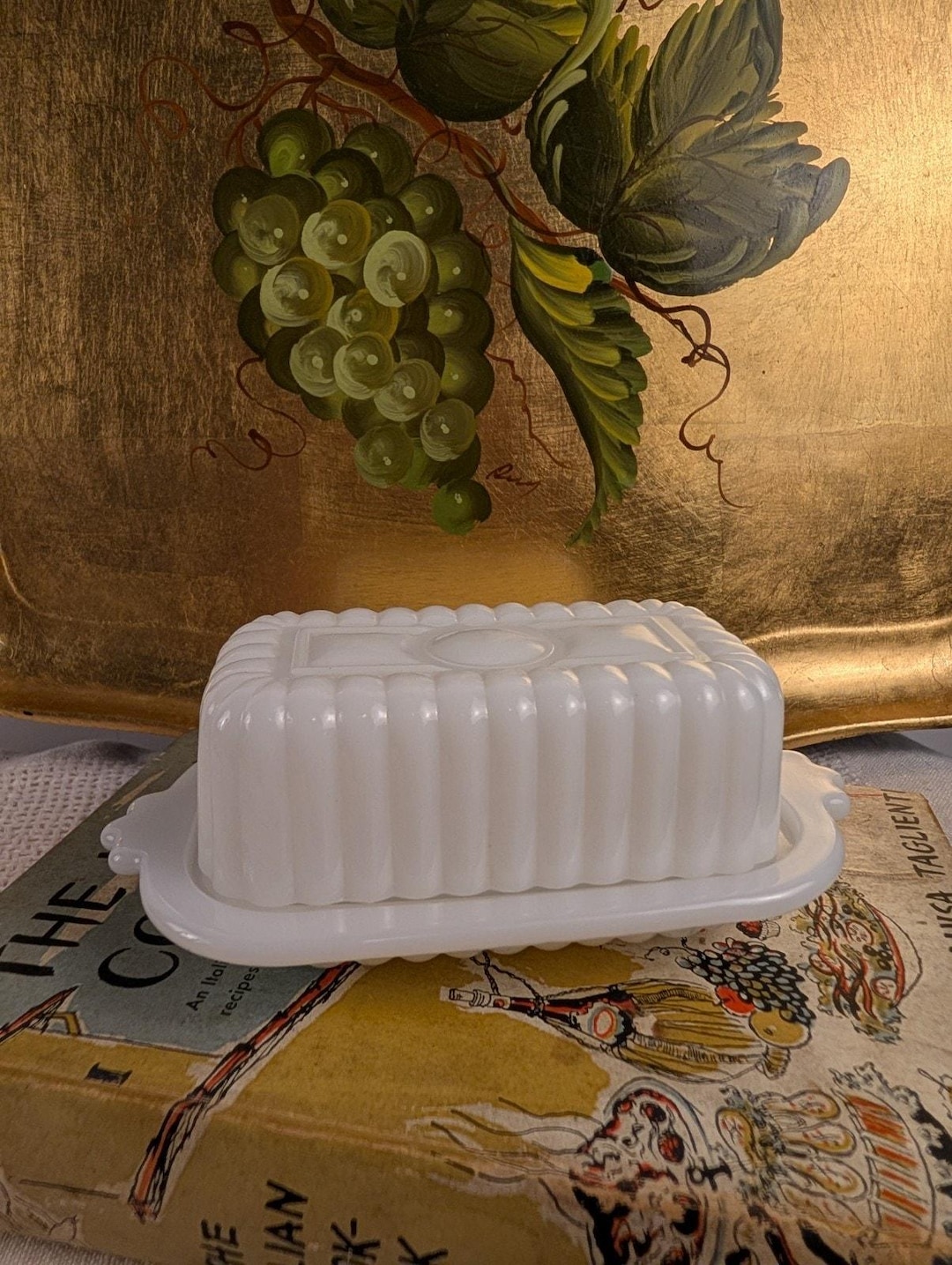Half Stick Butter Dish & Lid Vintage 1950’s White Milk Glass