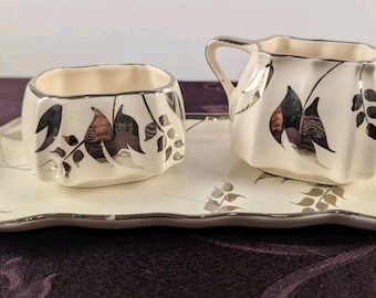 Vintage Sandland Ware Creamer Sugar Tray Set Staffordshire England Silver Lustre