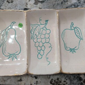 Vintage Metlox California Divided Relish Tray Turquoise Fruit Pear Grape Design