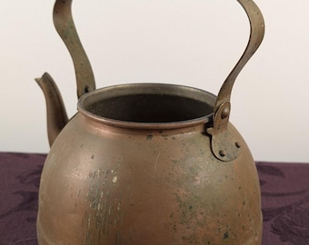 Vintage Copper Kettle Wood Handle Rustic Farmhouse Decor Primitive Kitchen