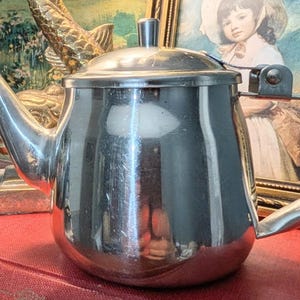 Vintage Small Stainless Coffee Pot Demitasse Teapot Mid Century Individual Serve