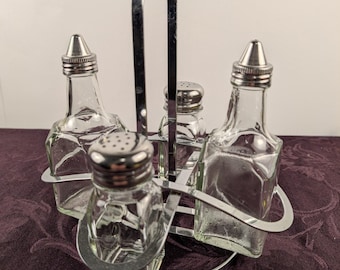 Vintage Oil and Vinegar Cruet Set with Salt & Pepper Shakers