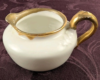 Vintage Haviland Limoges Creamer Gold Trim French Porcelain Small Cream Pitcher