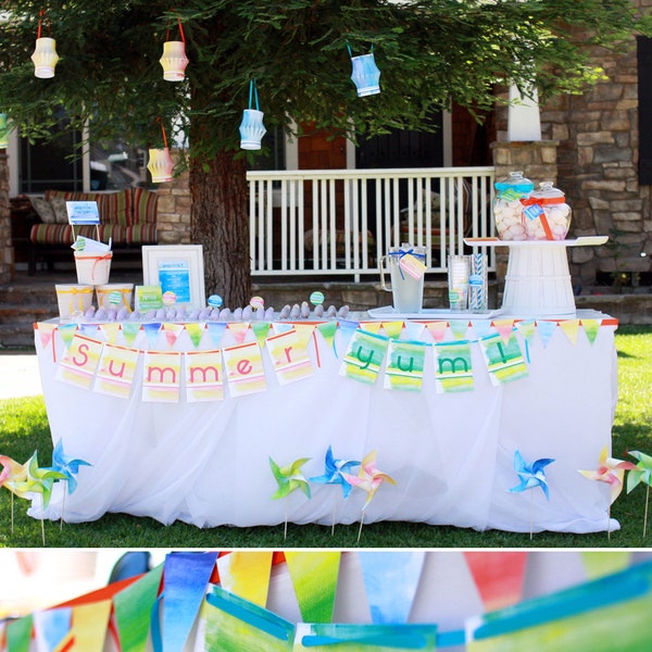 Watercolor Party Decor | Summer Birthday PRINTABLE Party - You Customize EDITABLE TEXT >> Instant Download | Paper and Cake