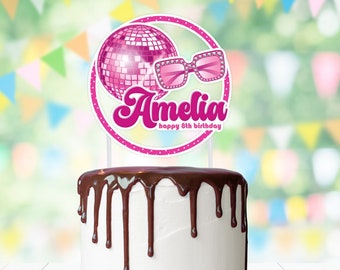 Pink Disco Cake Topper, Birthday Treat Pick >> shipped to you | Paper and Cake