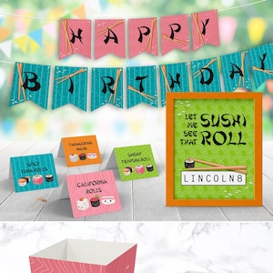 Sushi PRINTABLE Party Decorations, Cute Kawaii I Love Sushi Birthday Party - EDITABLE TEXT >> Instant Download | Paper and Cake