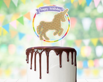 Unicorn Cake Topper, Rainbow Unicorn Birthday Treat Pick >> shipped to you | Paper and Cake