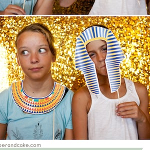 17 Egyptian PRINTABLE Photo Booth Props, King Tut and Queen Nefertiti Editable Text Digital Download Paper and Cake image 2