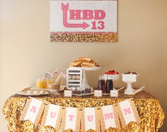 Pink and Gold Glitter Birthday | Gold Sparkle PRINTABLE Party Decorations - EDITABLE TEXT Instant Download