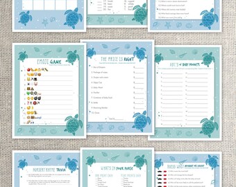 9 Sea Turtle Baby Shower Games PRINTABLE bundle - EDITABLE Text >> Instant Download | Paper and Cake