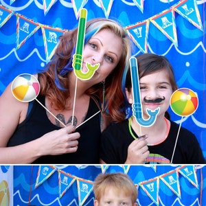 20 Pool Photo Booth, Summer Swim Party Printable PHOTO BOOTH PROPS Editable Text Instant Download Paper and Cake image 2