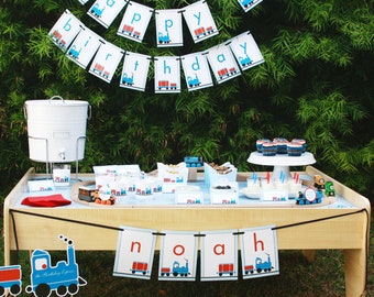 Train Birthday PRINTABLE Party Decorations - EDITABLE TEXT >> Instant Download | Paper and Cake