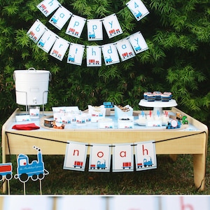 Train Birthday PRINTABLE Party Decorations EDITABLE TEXT Instant Download Paper and Cake image 1