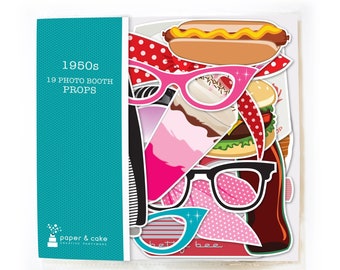1050s Retro Photo Booth Props, Package of 19 Photo Props, Pre-Cut Ready to Use | Shipped to You | Paper and Cake