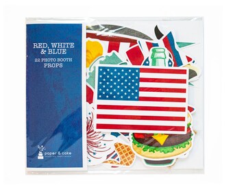 Patriotic Photo Booth Props, Package of 22 Photo Props, Pre-Cut Ready to Use | Shipped to You | Paper and Cake