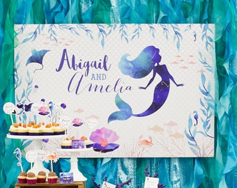 Mermaid BACKDROP Poster, Under the Sea Dessert Table Party Banner, Custom Personalized Sign | Paper and Cake