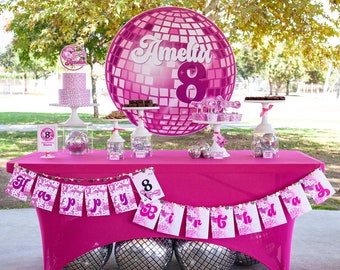 Disco PRINTABLE Party Decorations, Pink Mirror Ball Bridal or Birthday Party - EDITABLE TEXT >> Instant Download | Paper and Cake