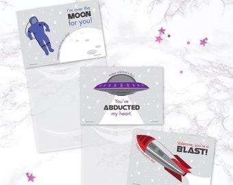 Space Valentines Favor toppers for Kids Class PRINTABLE Valentine gift bag | Astronaut, Alien, Rocket >> Instant Download | Paper and Cake