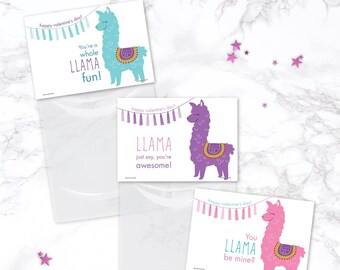 Llama Valentines Favor toppers for Kids Classroom PRINTABLE Valentine gift bag >> Instant Download PDF | Paper and Cake