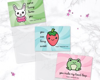 Cute Kawaii Valentines Favor toppers for Kids Classroom PRINTABLE Valentine gift bag >> Instant Download PDF | Paper and Cake