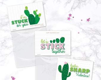 Cactus Valentines Favor toppers for Kids Classroom PRINTABLE Valentine gift bag >> Instant Download PDF | Paper and Cake