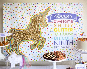 Unicorns and Rainbows BACKDROP Poster, Dessert Table Party Banner, Custom Personalized Sign | Paper and Cake