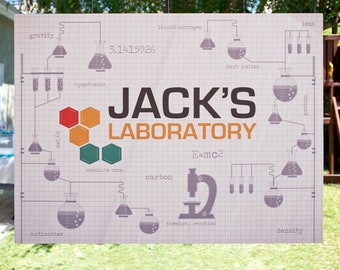 Science BACKDROP Poster, Dessert Table Party Banner, Custom Personalized Sign | Paper and Cake