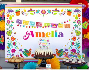 Rainbow Fiesta BACKDROP Poster, Dessert Table Party Banner, Custom Personalized Sign | Paper and Cake