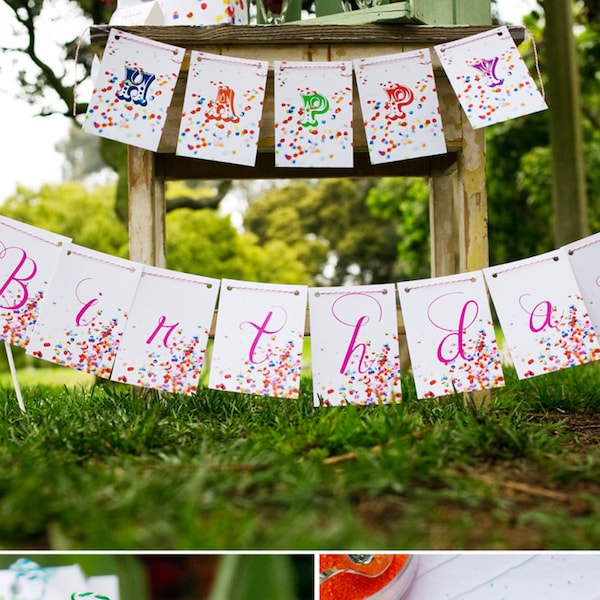 Rainbow Confetti PRINTABLE Party Decorations | First Birthday Graduation Baby Shower- EDITABLE TEXT >> Instant Download | Paper and Cake