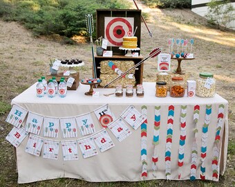 Archery PRINTABLE Party Decorations | Target Birthday | Bow and Arrows - EDITABLE TEXT >> Instant Download | Paper and Cake