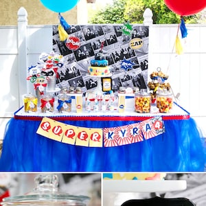 Super Comic Book Hero Birthday PRINTABLE Party Decorations Includes Backdrop Banner EDITABLE TEXT Instant Download Paper and Cake image 1