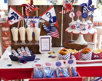Amerikanische Ikonen, patriotische 4. Juli DRUCKBARE Party-Kollektion – Sie passen EDITIERBAREN TEXT an >> Sofortiger Download | Papier und Kuchen