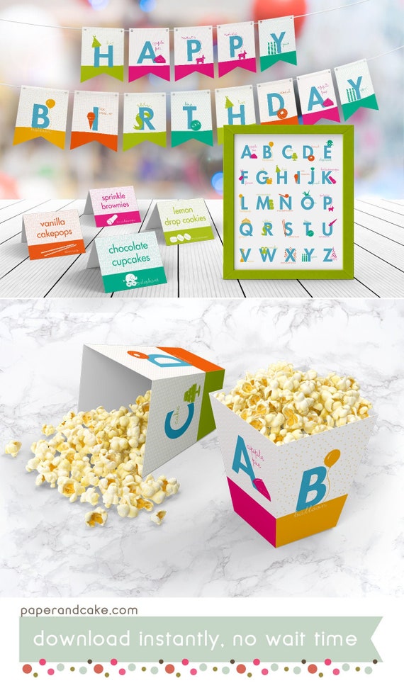 Alphabet PRINTABLE Birthday Party Decorations abc Birthday Party