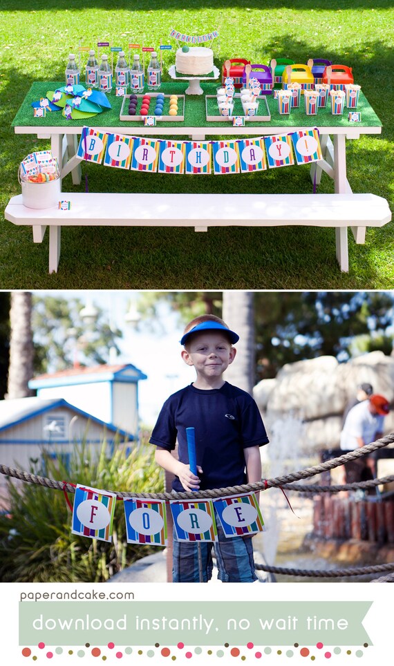Mini Golf | Mod Stripe Birthday PRINTABLE Party Collection - You Customize EDITABLE TEXT >> Instant Download | Paper and Cake Il_570xn