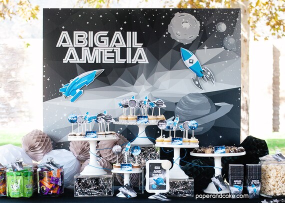 Galactic Battle Dessert Table | Outer Space Wars Birthday Party BACKDROP design DIGITAL FILE | Paper and Cake Il_570xn