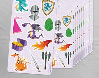 12 Dragon Sticker Sheets | Party Favors | Medieval Stickers >> shipped to you | Paper and Cake