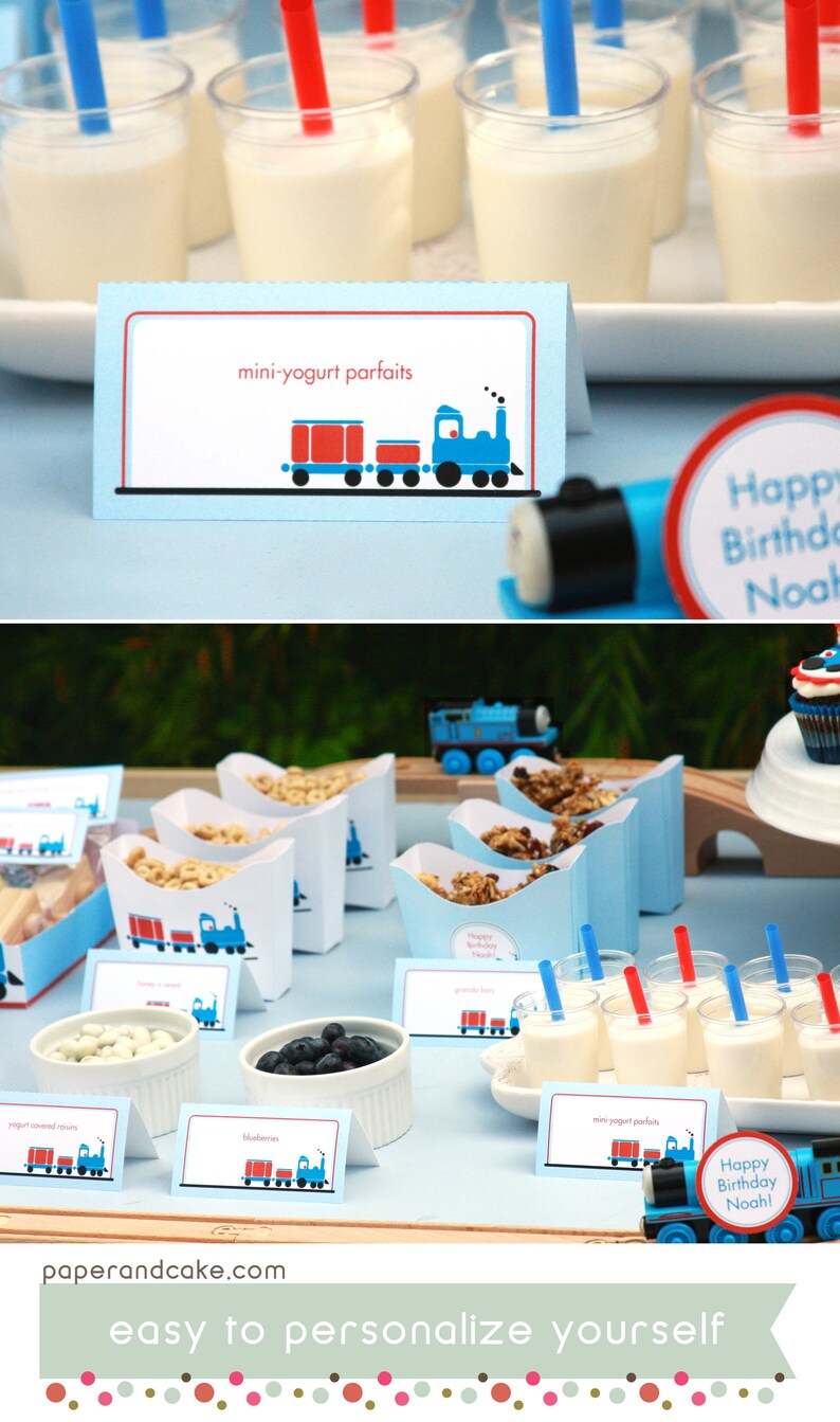 Train Birthday PRINTABLE Party Decorations EDITABLE TEXT Instant Download Paper and Cake image 2