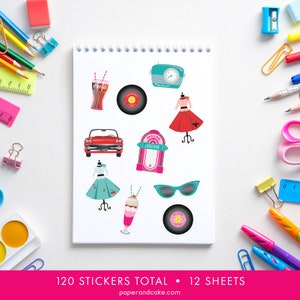 12 1950s Sticker Sheets Party Favors Sock Hop Stickers shipped to you Paper and Cake image 4