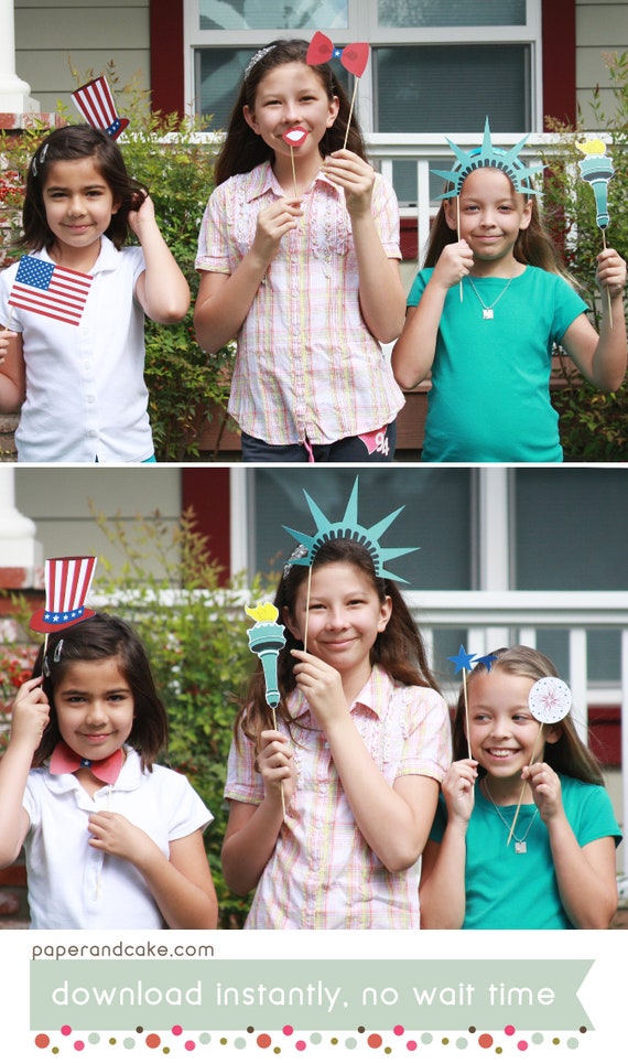 Patriotic USA 4th of July Printable PHOTO BOOTH Props - You Customize, Editable Text >> Instant Download | Paper and Cake Il_570xn