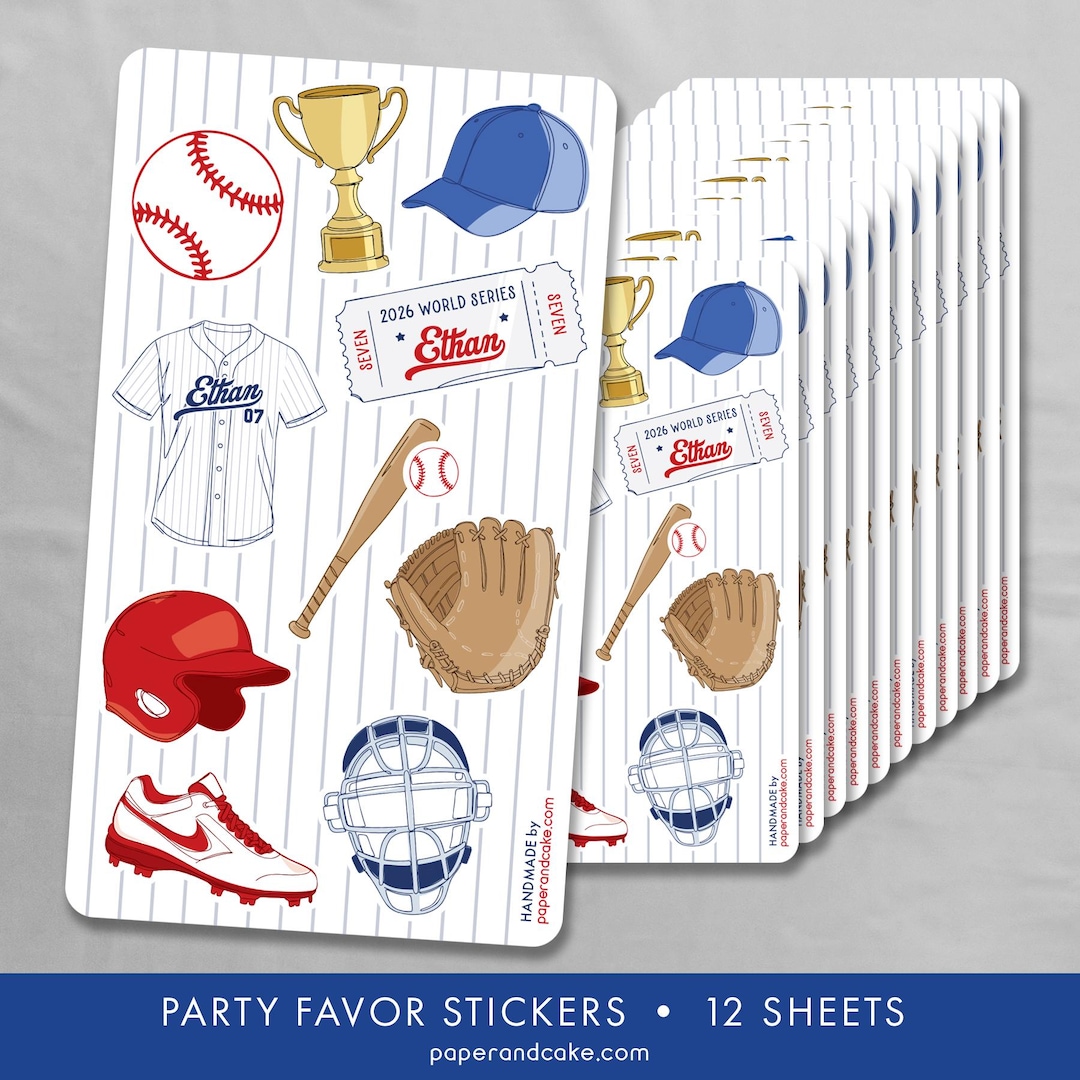 12 Baseball Sticker Sheets | Party Favors | Ballgame Stickers ...