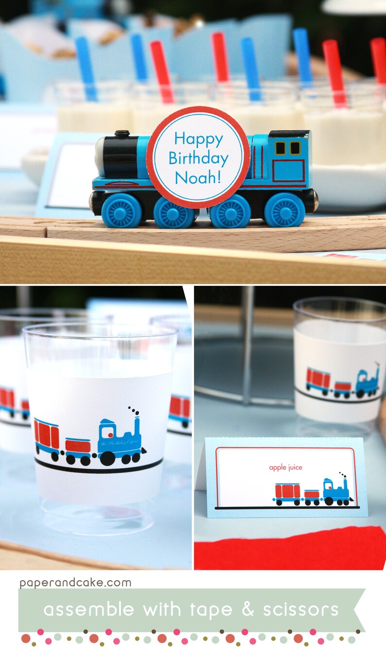 Train Birthday PRINTABLE Party Decorations EDITABLE TEXT Instant Download Paper and Cake image 4