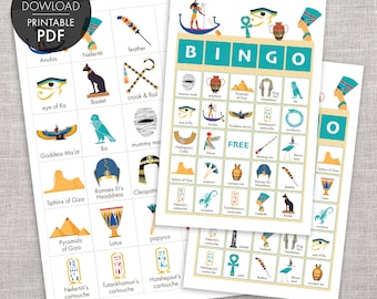 Ancient Egyptian Bingo PRINTABLE Game, 40 Unique Cards, King Tut >> Instant Download | Paper and Cake