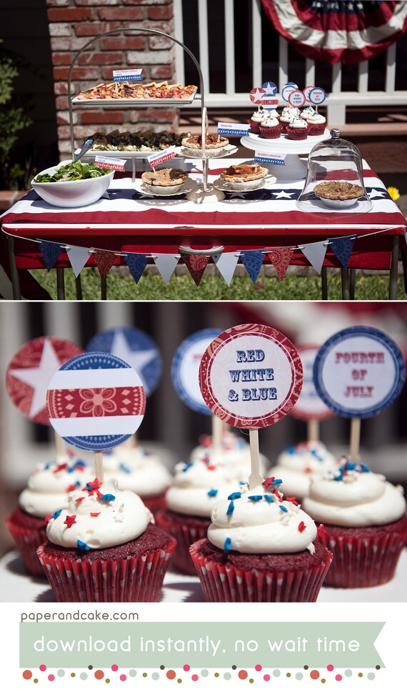 Red, White & Blue Patriotic PRINTABLE Party Collection - You Customize EDITABLE TEXT >> Instant Download | Paper and Cake Il_570xn